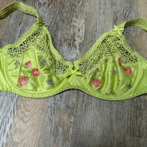 Aubade Paris Lime Green Fruit Embroidered Lace Bra 8513 D Size 32DD